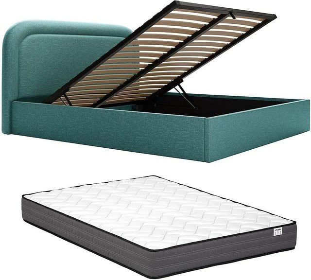Vente-unique Bett Fireza mit Bettkasten in Blau aus meliertem Stoff, B/T: 160 x 200 cm - Bild 1
