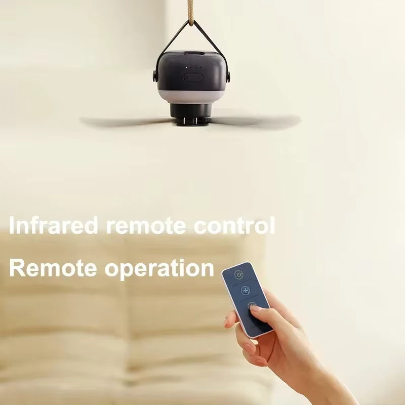 HAOYUNMA Tragbarer Deckenventilator für Outdoor und Camping mit LED-Beleuchtung, Fernbedienung und Akku, Weiß - Bild 3