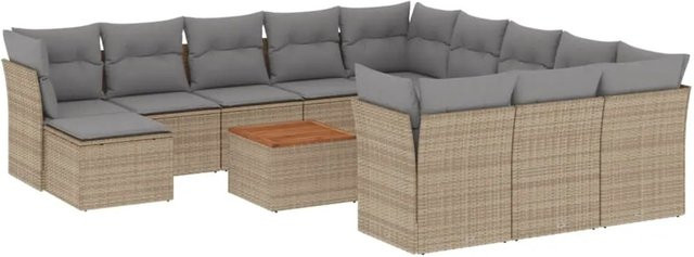 vidaXL 13-teilige Garten-Sofagarnitur in U-Form aus Polyrattan mit Kissen in Beige - Bild 1