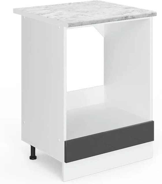 Vicco Herdbauschrank R-Line in Anthrazit Hochglanz und Weiß mit Marmor-Optik, Breite: 60 cm, Höhe: 82 cm, Tiefe: 60 cm - Bild 1