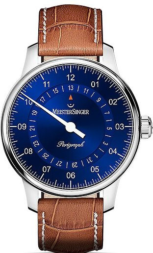 Meistersinger Einzeigeruhr, Automatik, Edelstahl, Blau, Leder, 38 mm, Unisex - Bild 1