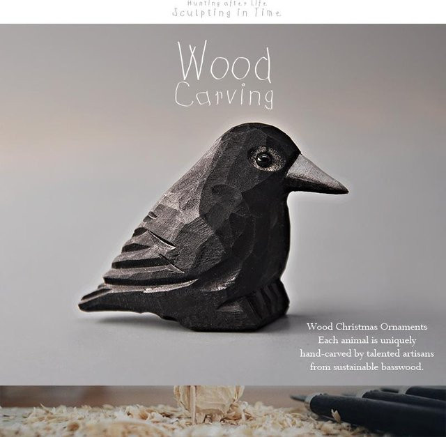 Fashnics Krähen Tiermodell Holzschnitzerei aus Holz - Bild 1