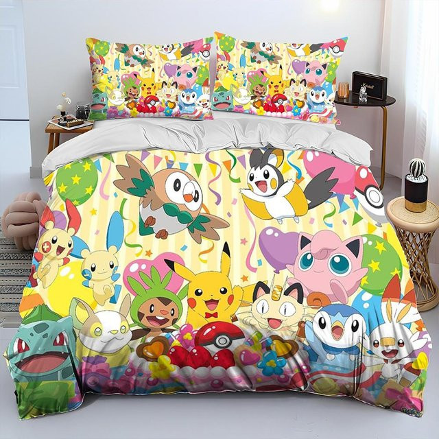 Gu Tao Pokemon Pikachu 3D Cartoon Bettwäsche-Set aus Polyester, Mehrfarbig, B/H: 150 x 200 cm - Bild 1