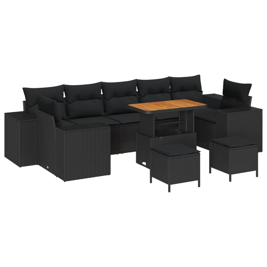 vidaXL Garten-Sofa-Set mit Kissen und Speicherfunktion, 10-teilig, Schwarz - Bild 2
