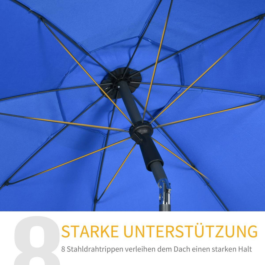 Outsunny Sonnenschirm aus Polyester in Blau mit Stahlgestell und UPF 50+ Schutz, B/H/T: 180 x 209 x 180 cm - Bild 3