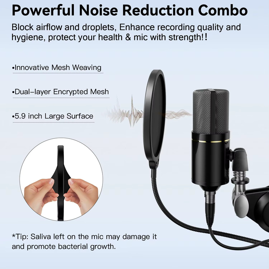 SZKOSTON Professionelles Studiomikrofon Set mit Popfilter, flexiblem Schwanenhals und zweilagigen Windschutzscheiben in Schwarz für AM8T BM88 K688 Mic - Bild 2