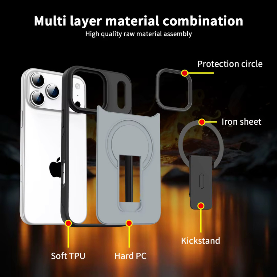 SUNWARD Magnetische faltbare Handyhülle mit Ständer für iPhone, kompatibel mit MagSafe und kabellosem Laden, Farbe: Schwarz - Bild 2