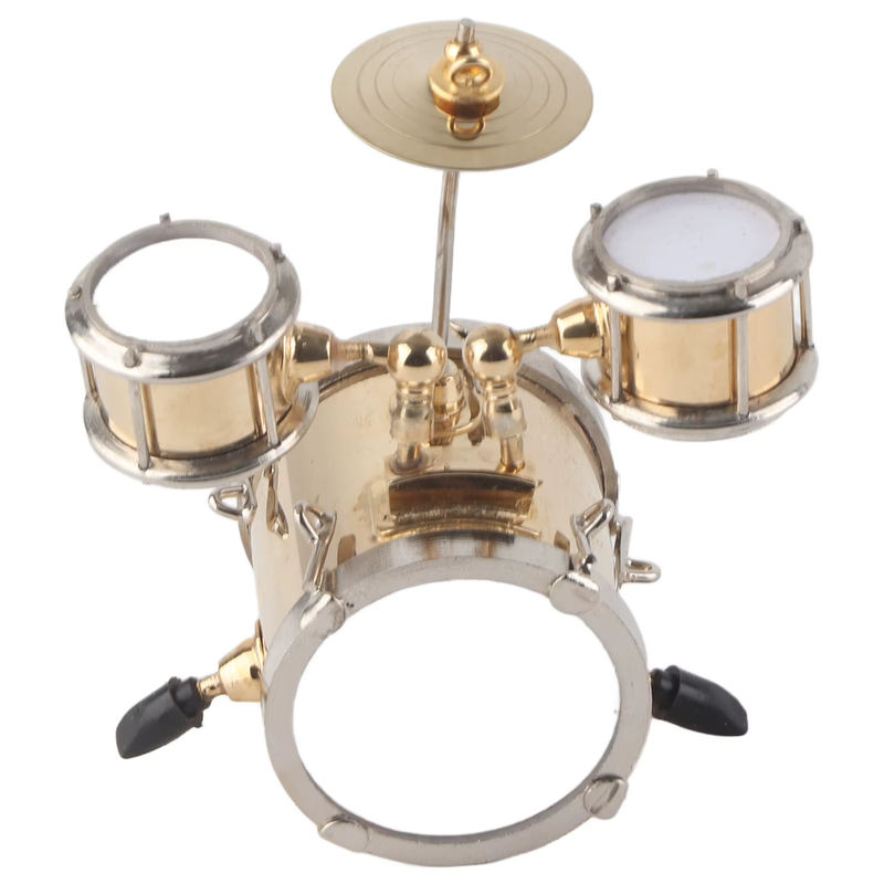 TOPINCN Miniatur Trommel Modell Set aus Messing in Gold als dekoratives Musikinstrument Ornament für deine Desktop-Dekoration - Bild 2