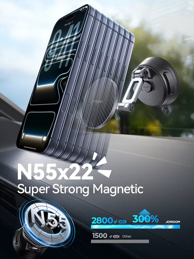 Joyroom Magnetische Saugnapf-Handyhalterung für das Auto in Schwarz, Universelle Vakuum-Magnet-Halterung für Armaturenbrett und Windschutzscheibe - Bild 5