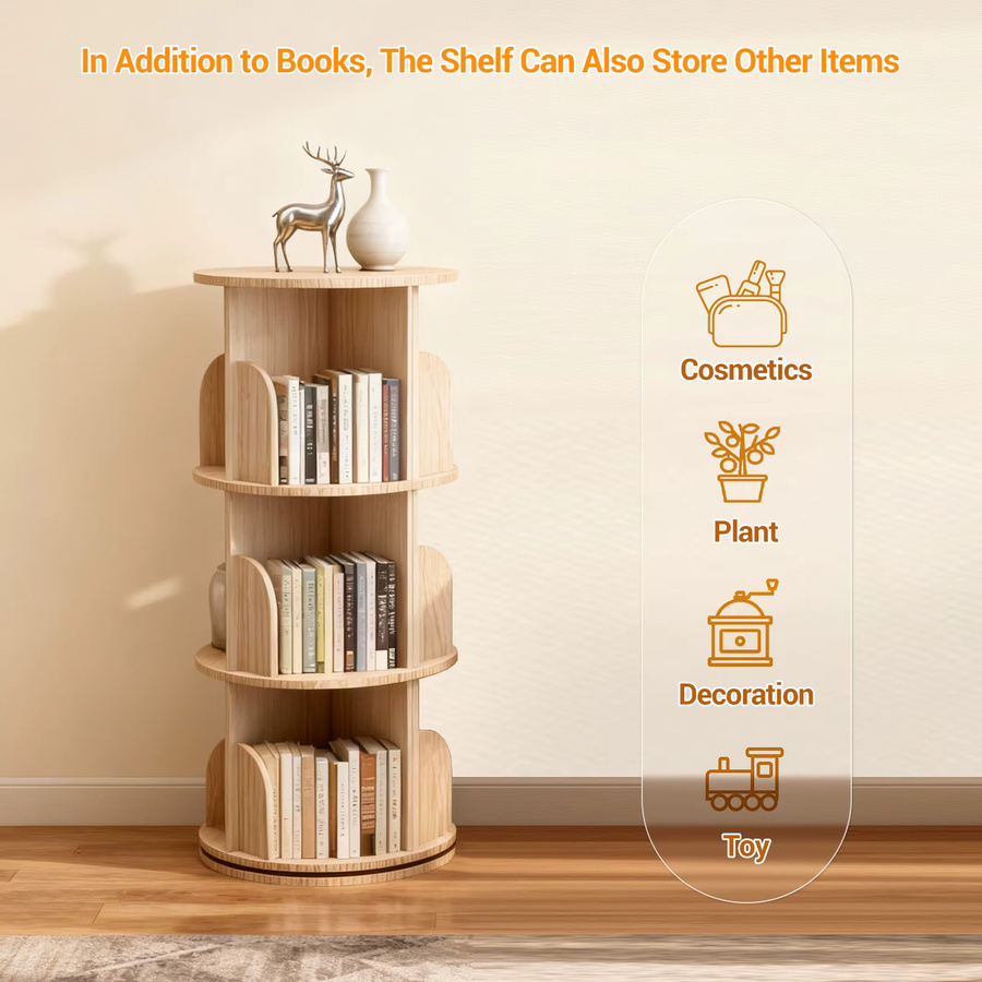 HiMISS Drehbares Bücherregal aus massivem Holz, 360-Grad-Standregal als multifunktionaler Organizer - Bild 2