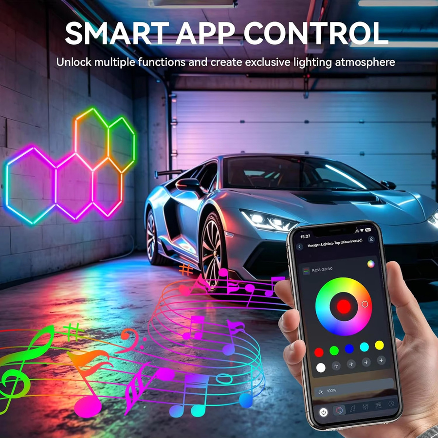 PIBAOGU Dimmbare Sechseckige LED-Deckenleuchte RGB Farbwechsel Modern Wabenförmige Beleuchtung für Wohnzimmer, Garage, Fitnessstudio oder Gaming-Bereich - Bild 4