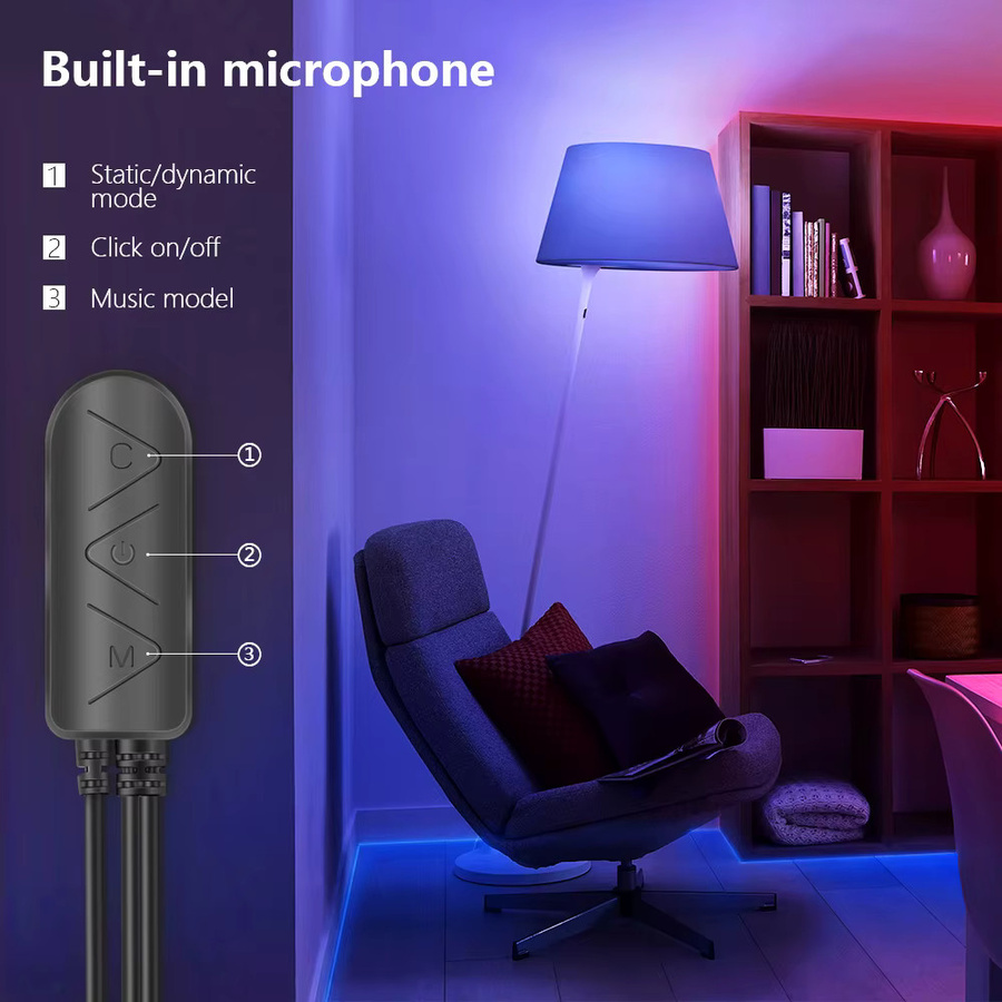 RGB LED-Lichtleiste mit Musiksynchronisierung und App-Steuerung, 12 V, Multicolour, 18 LEDs/m - Bild 4