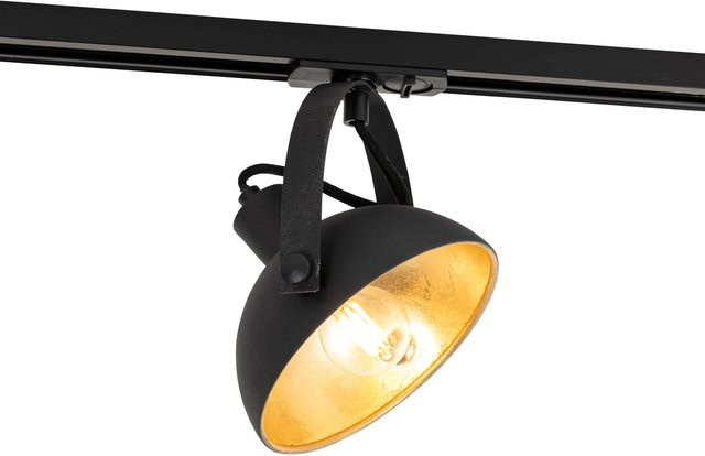 QAZQA Iconic Magnax Industrieller 1-Phasen Schienenstrahler aus Stahl in Schwarz mit Goldfarbenem Innenleben, dimmbar, E14 - Bild 1