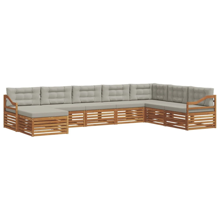 vidaXL Sofagarnitur 8-teilig in U-Form aus Massivholz Akazie in Natur und Hellgrau mit Polsterkissen und Latten-Design - Bild 2