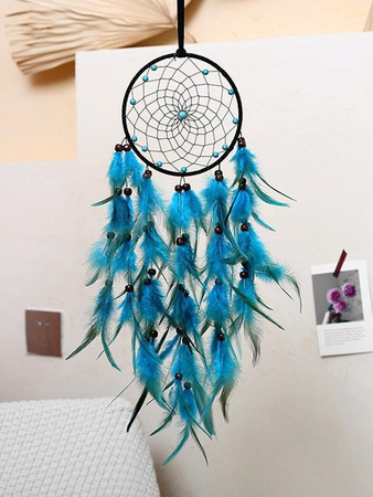 SEEQS Nordischer Traumfänger in Blau, handgewebtes Boho Windspiel mit Federn als hängendes Wandornament