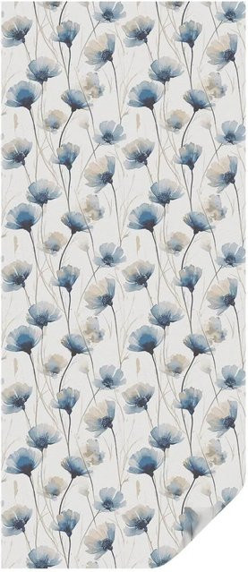 Tulup Fensterfolie mit blauen Blumen, Sichtschutzfolie Weiß, Blickdichte Klebefolie, B x H: 50 x 116 cm - Bild 1