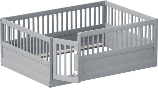 okwish Kinderbett in Grau mit Gitter und Tür für das Kinderzimmer, B/T/H: 145 x 205 x 60 cm - Bild 1