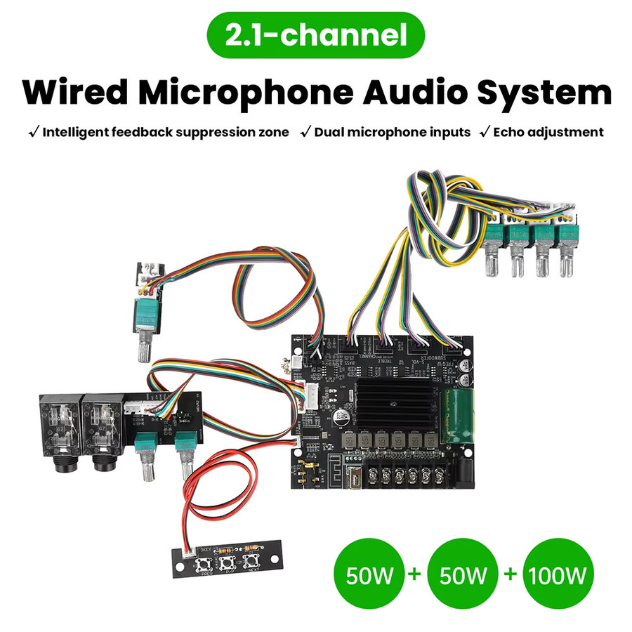 Aideepen MT21S Bluetooth 2.1 Kanal Audio Verstärkerplatine in Schwarz mit Dual-Mikrofon-Eingang und 50 W * 2 + 100 W Leistung - Bild 4