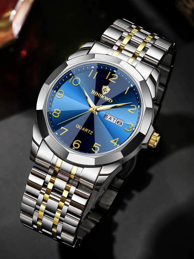 BINBOND Armbanduhr Quarz, Edelstahl, Bicolor, Blau, Herren - Bild 7