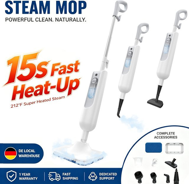 Vastorm F2 Dampfmopp 1300W 6-in-1 Mehrzweck-Dampfreiniger in Weiß für Boden, Teppich, Küche und Bad - Bild 1