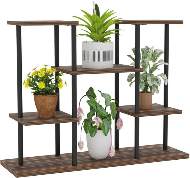 Outsunny Blumenständer Leiter aus Stahl und Tannenholz in Schwarz, B: 24 cm, T: 80 cm, H: 61,5 cm - Bild 1
