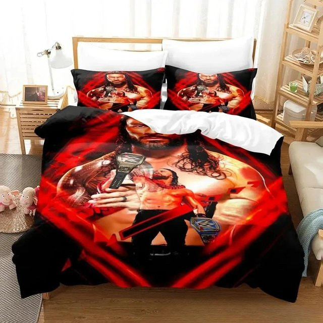 Bettwäsche Roman Reigns 3D-Druck Set mit Bettbezug und Kissenbezug, Farbe Rot, B/H: 135 x 200 cm - Bild 1