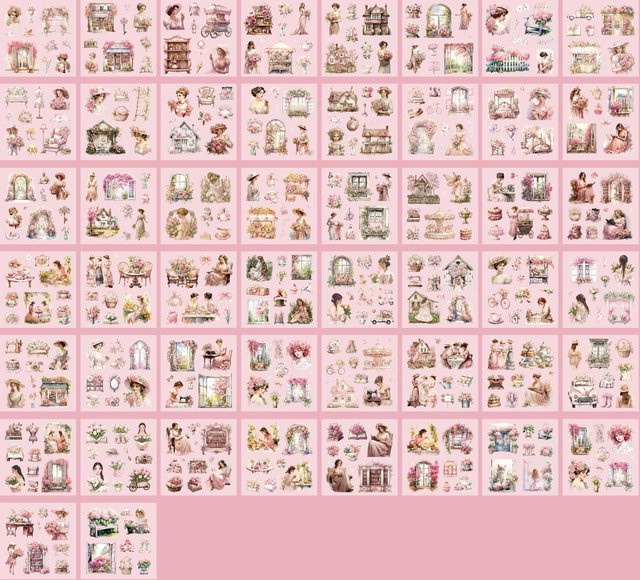 Rui Di Vintage Washi Papier Stickerbuch mit 50 Blatt vorgestanzten Scrapbooking Stickern in Multicolour für Junk Journals und Planer - Bild 1