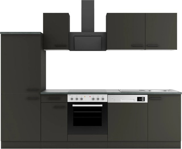 OPTIFIT Madrid420 Küchenzeile in Anthrazit mit modernem Design und melaminbeschichteten Qualitätsspanplatten, Breite: 270 cm - Bild 1