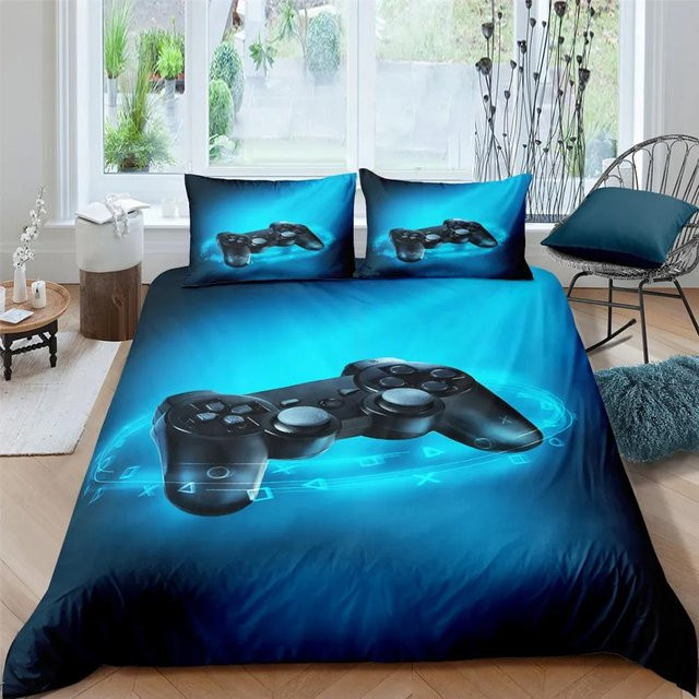 3-teiliges Gamer Bettwäsche-Set von Your Warm Home in Blau aus Polyester, bestehend aus Bettbezug und Kissenbezügen, Breite: 140 cm, Tiefe: 210 cm, Kissenbezug: 50 x 70 cm - Bild 1