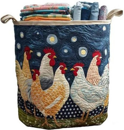 Gesteppter Wäschekorb Qara aus Stoff mit Blumenmuster in Blau mit Griffen für Kinderzimmer und Schlafzimmer