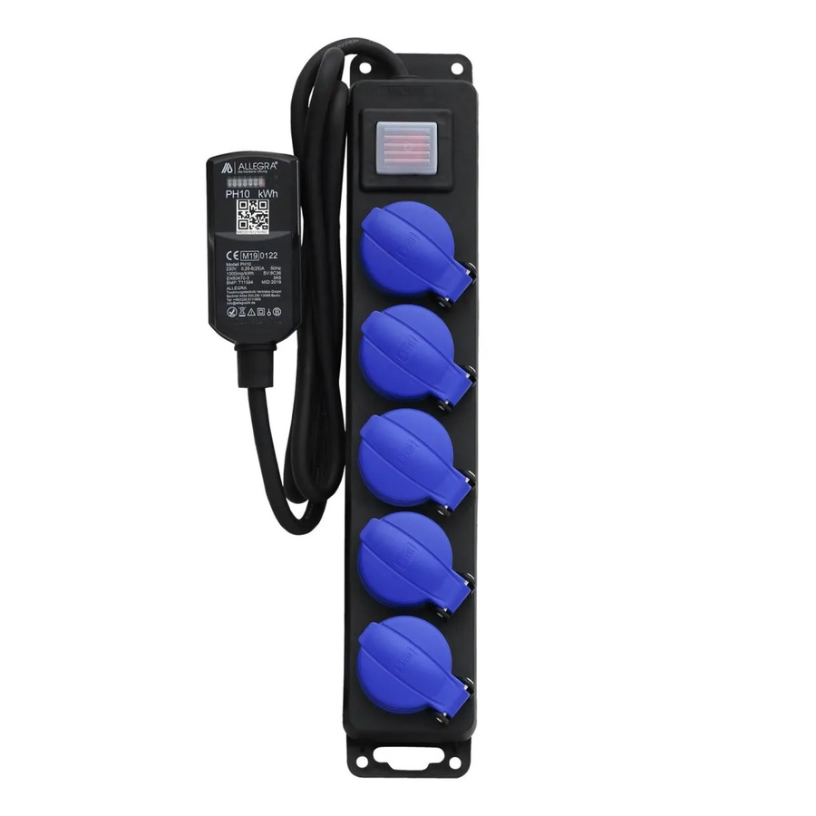 ALLEGRA MID Stromzähler PH10 mit 5 Fach Profi Verteilersteckdosenleiste in Schwarz mit 3 Meter Kabel und IP44 Schutzart - Bild 2