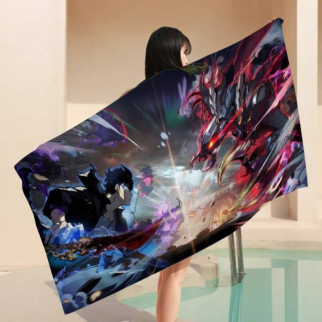 JMG Household Supplies Solo Leveling Mikrofaser-Strandtuch, schnelltrocknendes Pooltuch mit Anime-Print, Mehrfarbig - Bild 1