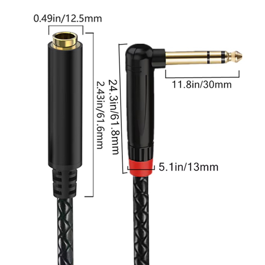 BSN Stereo-Audiokabel Schwarz, 6,35 mm TRS Instrumentenkabel, rechtwinklig auf gerade, symmetrisches Verbindungskabel - Bild 4