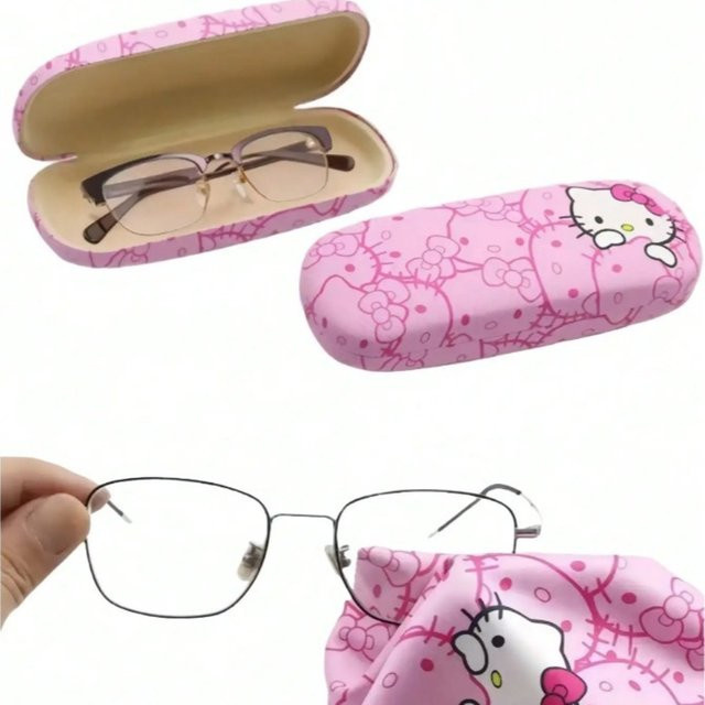 Sanrio Hello Kitty Brillenetui und Reinigungstuch Set, 3-teilig, Rosa, Mikrofaser - Bild 1