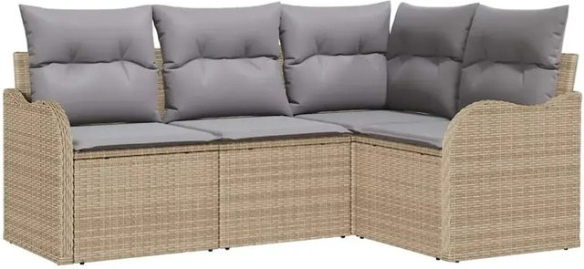 vidaXL Garten-Sofa-Set aus Poly Rattan in Beige-grau, 4-teiliges L-Shape Lounge-Set mit UV-beständigen Sitzkissen und Rückenkissen - Bild 1