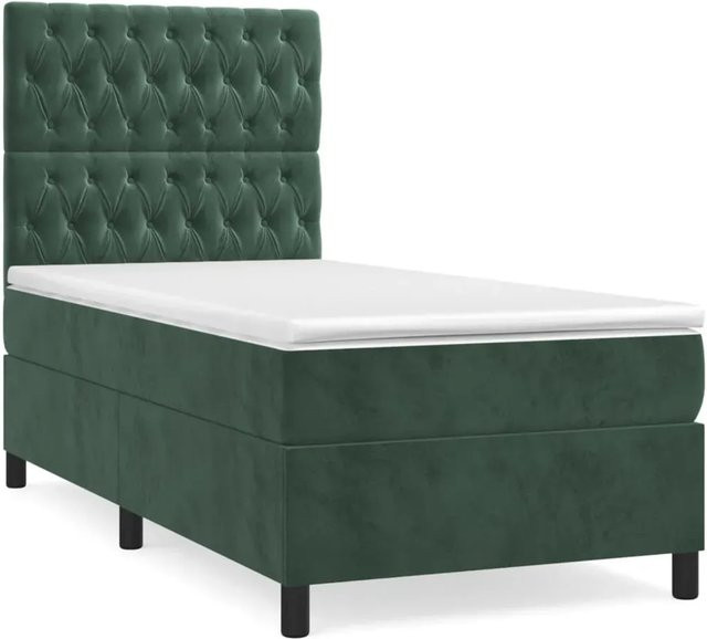 vidaXL Boxspringbett mit Matratze in Dunkelgrün aus Samt, Hybrid-Design mit Taschenfederkern, B/T: 90 x 200 cm - Bild 1