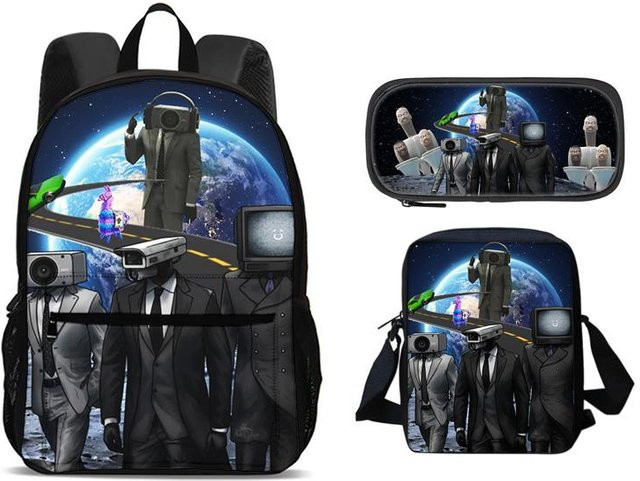 Skibidi Toilette Set aus Rucksack, Federmäppchen und Umhängetasche von Fancy Style Studio in Multicolour für Kinder - Bild 1