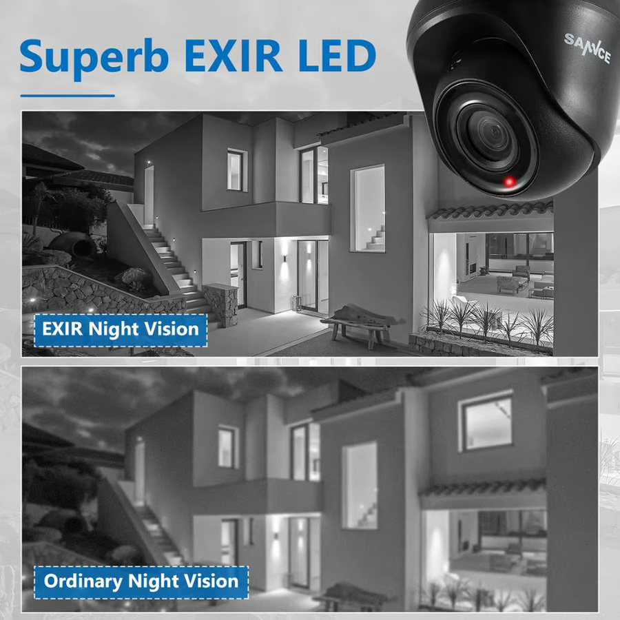 Sannce 2er-Set CCTV Überwachungskameras mit 1080p Full HD, 2,0 MP, H.264, wasserdichte Kuppelkameras für Innen und Außen, Schwarz - Bild 4