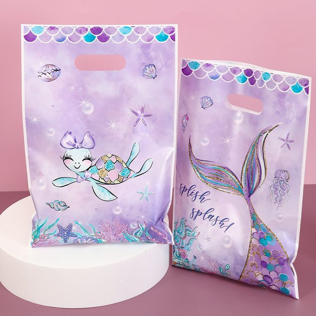 Geschenktüten mit Ozean-Motiv und lila Meerjungfrauenschwanz für Geburtstagsfeiern und Hochzeiten - Bild 1