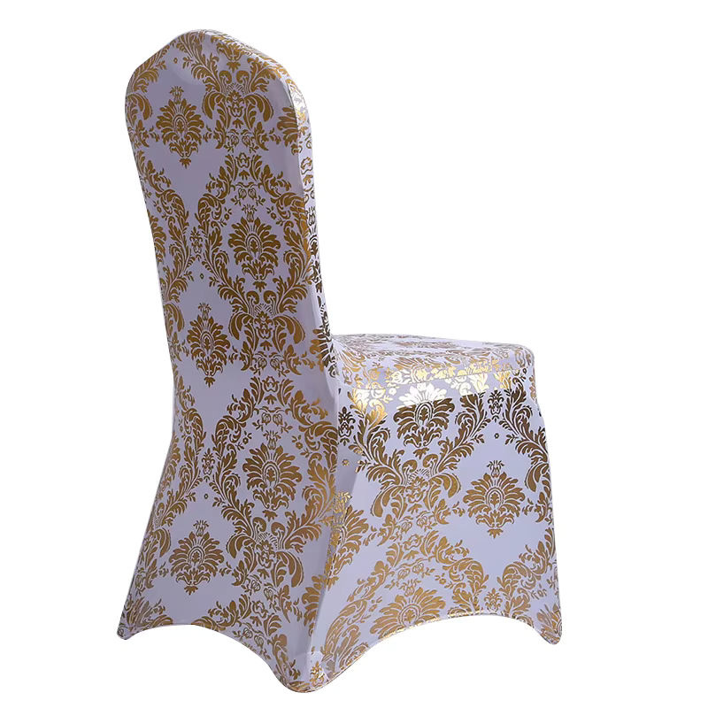 Tanmeluo Stuhlbezug aus Spandex und Lycra in Gold mit Musterdesign für Esszimmerstühle - Bild 4