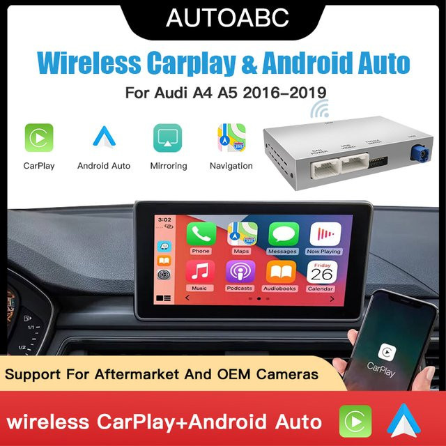 AUTOABC Kabelloses CarPlay und Android Auto Interface mit Mirror Link, AirPlay und Rückfahrkamera für Audi A4 B9 und A5 (2016-2018) - Bild 1