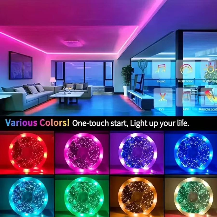 YSRSAI RGB LED-Streifen mit App-Steuerung und Fernbedienung, USB 5V 5050 SMD LED-Lichtband Multicolor für Schlafzimmer und Raumdekoration, Länge: 1 m - Bild 4