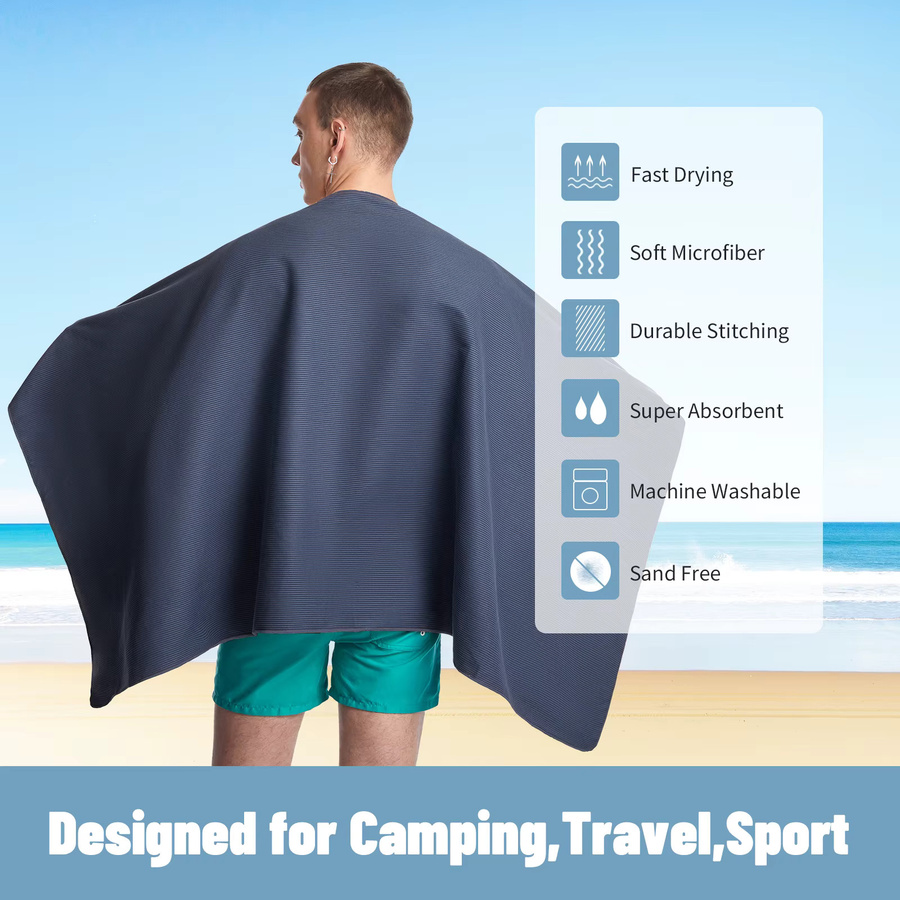 Mutao Mikrofaser-Handtuch in Blau mit Netztasche, schnelltrocknend und saugfähig für Sport, Yoga und Strand, B/H: 80 x 40 cm - Bild 3