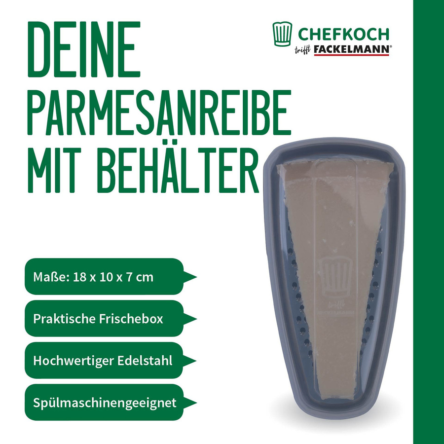 Fackelmann Chefkoch Parmesanreibe mit Behälter, 3-teilig, Edelstahl, grau und transparent - Bild 3
