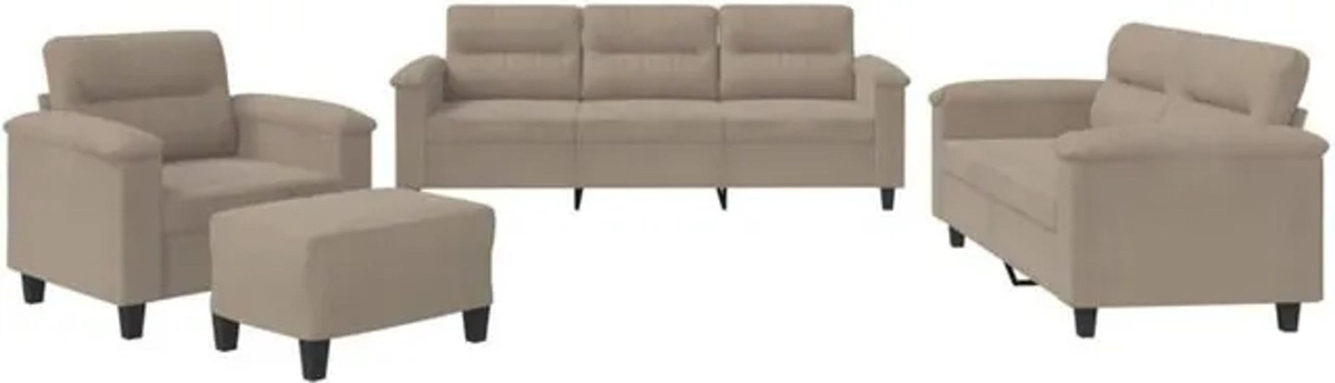 4-tlg. moderne Sofagarnitur mit Kissen aus Mikrofasergewebe in Taupe meliert und Beige von vidaxl - Bild 1
