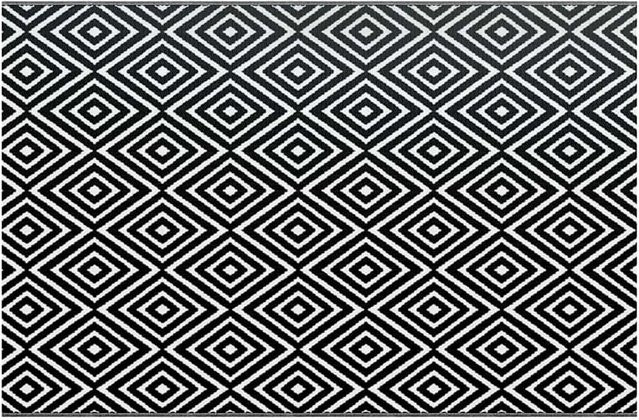 vidaXL Outdoorteppich mit Jacquard-Muster in Weiß und Schwarz aus Polypropylen, B: 190 cm, T: 290 cm - Bild 1