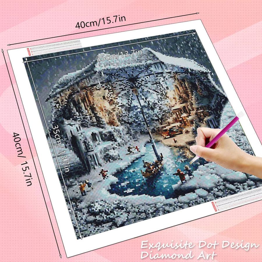 HUACAN 5D Diamantmalerei Winter Landschaft mit Regenschirm als runde Diamant Mosaik Wanddekoration - Bild 2