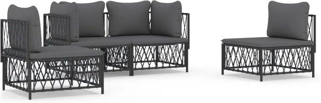 vidaXL 4-tlg Garten-Lounge-Set in L-Form mit Kissen, Anthrazit, pulverbeschichteter Stahl und Textilene - Bild 1