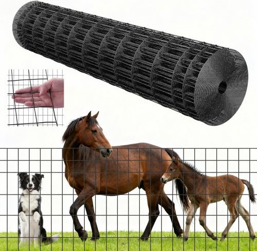 VEVOR Gartenzaun aus verzinktem Stahldraht mit Vinylbeschichtung in Schwarz, Höhe: 122 cm, Länge: 15,2 m, Maschenweite: 5,08 x 10,16 cm - Bild 1