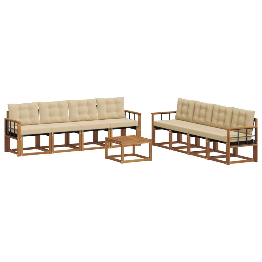 vidaXL Outdoor-Sofagarnitur 9-tlg. aus Akazienholz mit Textilene und Kissen in Natur-Beige - Bild 2